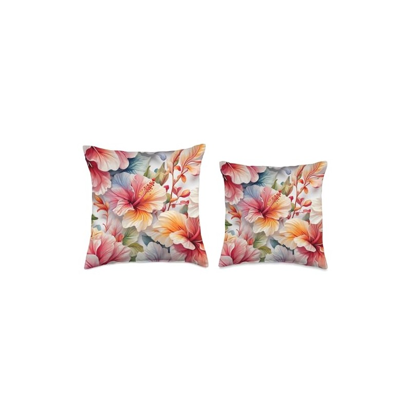 Hibiscus Flowers Hawaiian Floral pattern Throw Pillow