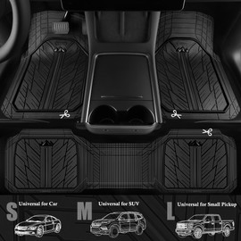 CAR PASS Floor Mats for Cars M-L Size, Heavy Duty Rubber Floor Mats with Trunk Cargo Liner, Universal Trim-to Fit Automotive Floor mats for Truck Van SUV Waterproof All Weather Car Mats Solid Black