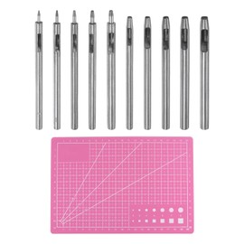 QUARKZMAN Leather Hole Punch 0.5-5 mm Stainless Steel with A5 Cutting Edge Mat PVC Round Hole Punch Device Hollow Punch Set for Leather Fabric Canvas Fabric Watches Bracelet Purse Belt Pack of 10