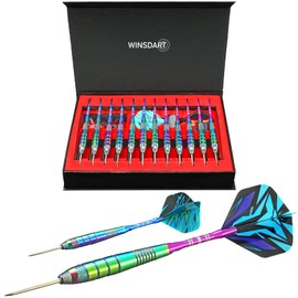 WINSDART Darts Metal Tip Set Professional Metal Darts for Dartboard Steel Tip Darts with Nonslip Iron Barrel Aluminum Dart Shafts,Extra Flights,Dart Sharpener,Gift Box