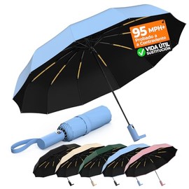 Paraguas automático de 24 varillas de aluminio aeronáutico, paraguas grande de 110cm, resistente al viento, plegable con doble cubierta, ligero, portátil, protección UV 50+, copa profunda, antivuelco, secado rápido, mango ergonómico