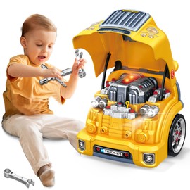 MUGEYMYD Large Truck Engine Toy for Kids 3-5, Take Apart Motor Vehicle Pretend Play Car with Light and Sound, Kids Mechanic Workshop Set, Toy Engine Building Kit for Toddlers.