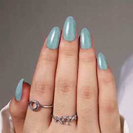 Short Press on Nails Almond Fake Nails Solid Color Nails Press Ons | Acrylic Nails Kit Soft Gel Press On Nails Short with Nail Glue | 16 Sizes - 32 Pcs Nail Kit (Teal Smoke Glitter, 32 Pcs)