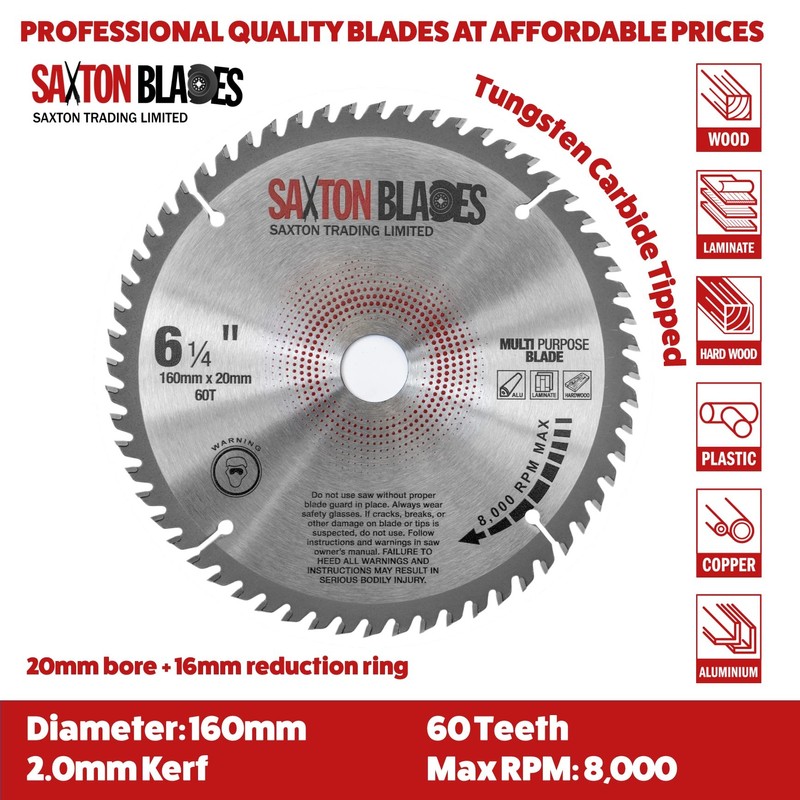 TCT16060TTCG Saxton TCT Circular Saw Blade 160mm x 60T x