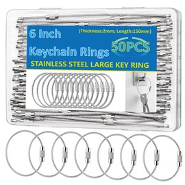 Seept 50 Pack Stainless Steel Wire Keychain 6 Inch Wire Keychain 2mm Wire Keychain Cable for Key Tags,Keyrings, Luggage Tags,ID Tag Keepers,Car Keys Stainless Steel Wire Rings Packed in Box