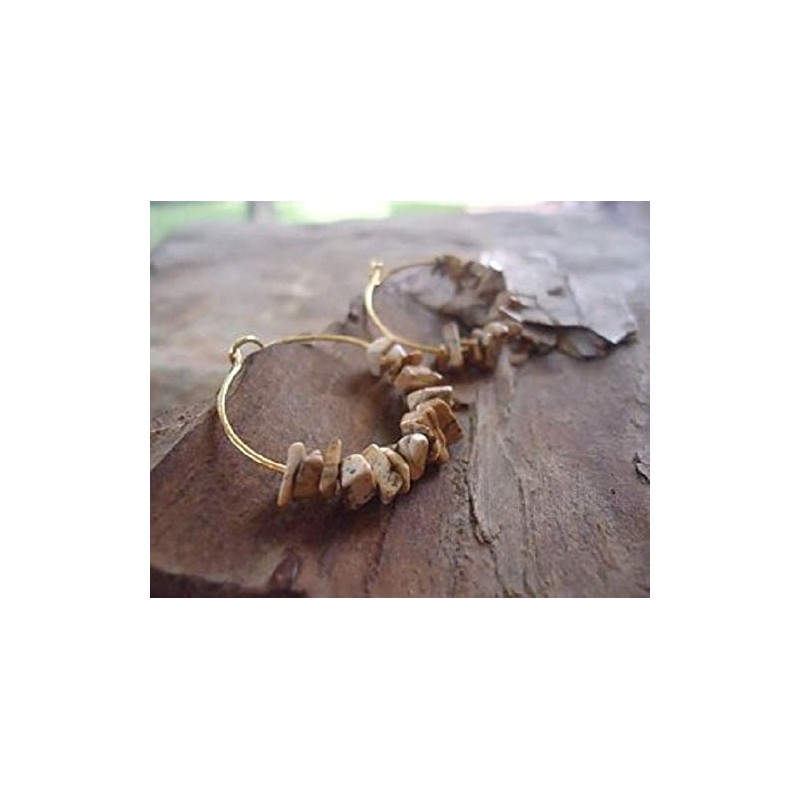 ★ Gold & Landscape Jaspis ★ Small hoop earrings with