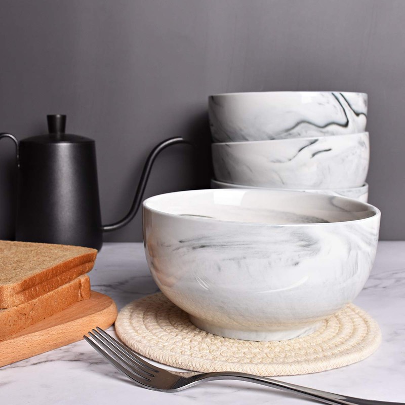 Bosmarlin Marbling Ceramic Bowl Set of 4, 33 Oz, Dishwasher