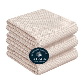 HEIRLOOM COMFORT Beige Honeycomb Kitchen Towels 3 Pack, 16x26 Inch, 100% Cotton, Quick Drying, Soft, Super Absorbent, Reusable & Washable Dish Towels for Home & Kitchen Chores, Everyday Use