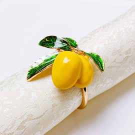 Tropical Yellow Lemon Napkin Rings Set of 4,Wedding Napkin Holder Fruit Napkin Buckle for Hawaii Parties, Christmas, Thanksgiving, Summer Table Decoration, Hotel, Banquet Serviette Decoration