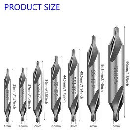 YDHfdc 7 Pieces Centre Drill 60 Degree HSS Centre Drill Bit Set 1/1.5/2/2.5/3/4/5 mm Countersink Drill Centre Drill for Lathe, Metal, Alloy, Wood