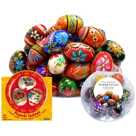 Taste of Poland Polish Easter Handpainted Wooden Eggs (Pisanki) in Protective Box (6 Wooden Eggs)+10 Egg Sleeves