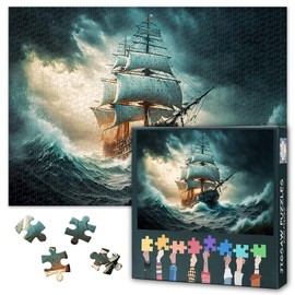 Epic 1000-Piece Storm Challenge: Majestic Sailing Ship Battling Thunder & Waves – Exquisite Collector's Puzzle for Relaxation & Focus (27.5x19.7in Premium Art)