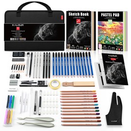 KALOUR 95-Piece Sketching and Drawing Art Set with 3-color Sketch Book and Pastel Paper – Graphite, Charcoal, and Pastel Pencils – Complete Artist Kit for Beginners and Professionals