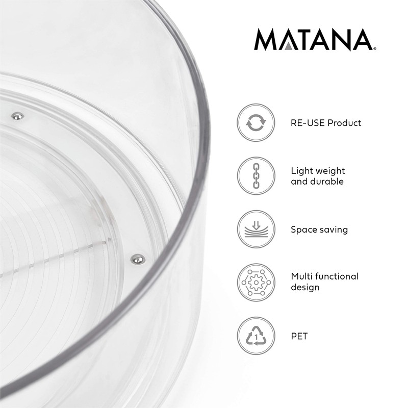 MATANA 2 Pack Clear Lazy Susan Turntable Shelf Organiser, 23cm