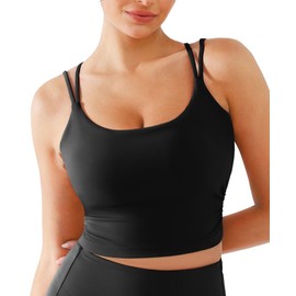 BRXL Buttery Soft Padded Sports Bra for Women Low Impact Scoop Neck Twist Back Low Back Crop Top Yoga Pilates Bra Tank Black