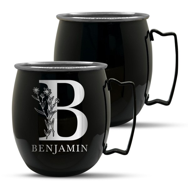Personalized Custom Smooth Finish Black Moscow Mule Mugs with Monogram