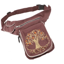 GURU SHOP Fabric Sidebag & Waist Bag, Goa Belt Bag, Bum Bag from Nepal - Tree of Life Brown/Beige, Men/Women, Cotton, 28 x 20 x 4 cm, Festival Bum Bag Hippie, Tree Of Life Brown/Beige, Unit size