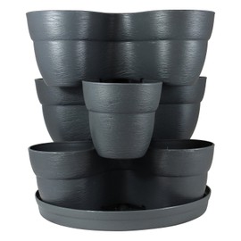 EMSCO Group Bloomers Stackable Flower Tower Planter – Holds up to 9 Plants – Great Both Indoors and Outdoors – Slate