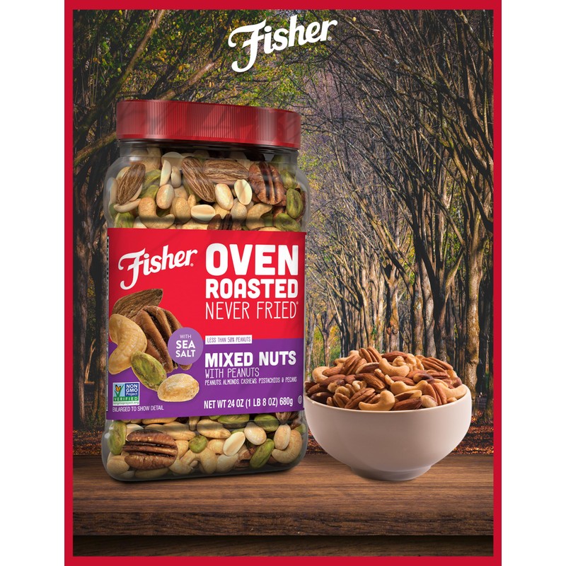 Fisher Oven Roasted Never Fried Mixed Nuts with Peanuts, 24