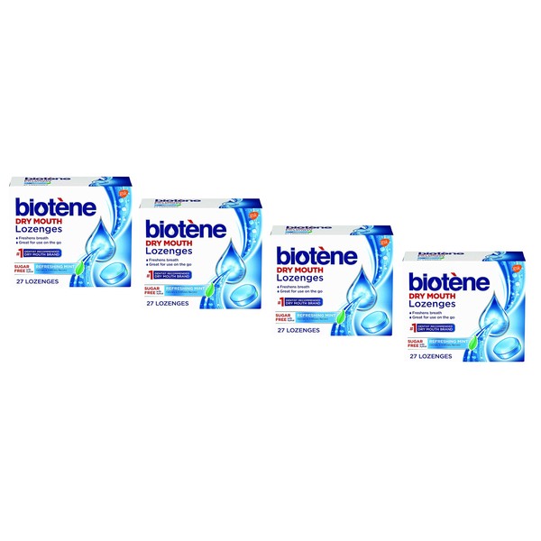 Biotene Dry Mouth Lozenges for Fresh Breath 27 count, Refreshing Mint. (Pack of 4)