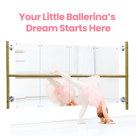 Kids Wall Mounted Ballet Barre 4ft with Mirror and Mat – Home Dance Studio Kit for Confidence, Balance – 3-Height Adjustable Bar for Stretching in Nursery and Playroom