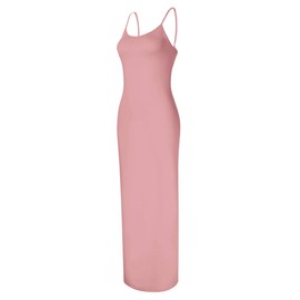 GloryStar Women Sleeveless Spaghetti Strap Cami Maxi Slip Dress (S, Long-Pink)