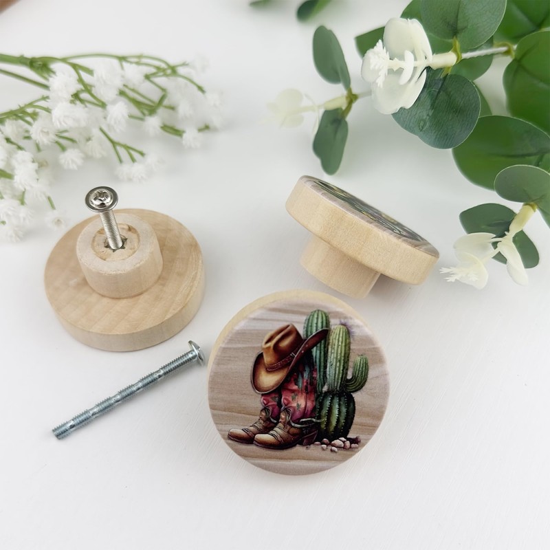 JamJam 8 Pack 1.8" Wooden Farmhouse Cabinet Knobs Wooden Vintage