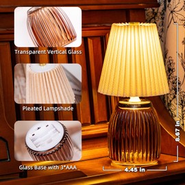 MJ Cordless Lamps with Timer Battery Operated Pleated Lamp Shade for Home Decor Emergency Battery Powered Small Lamps for Livingroom Bedroom Home Decor Beige