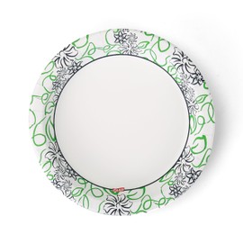Glad 8 1/2-Inch Round Soak Proof Cut Resistant Microwavable Disposable Everyday Use-White Blue & Green Design, Heavy Duty Paper Plates, Whimsical Floral Design (12 Count, Pack of 1)