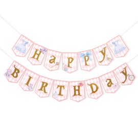 Alice In Wonderland Happy Birthday Banner - Alice Theme Birthday Party Decorations, Vintage Style Alice In Wonderland Bunting, Tea Party Floral Flag Banner, Princess Tea Party Decorations Supplies