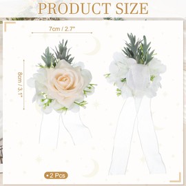 sourcing map 2 Pcs Beige Flower Wrist Corsage Bracelets, Artificial Flowers Corsage Wristlet for Wedding Bride Groom Ceremony Anniversary Prom Party