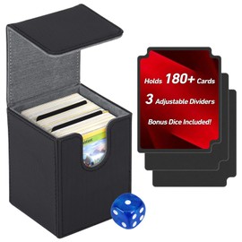Bofoho 180+ Card Deck Box with Magnetic Closure, PU Leather Commander Deck Box for MTG, YuGiOh, TCG, CCG, Holds 150+ Single Sleeved Cards, Includes 3 Dividers (Grey, 180+)