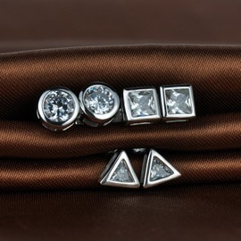 Infinite U 3 Pairs 925 Sterling Silver Cubic Zirconia Triangle/Round/Square Ear Studs Earring Set Earbob for Women/Girls