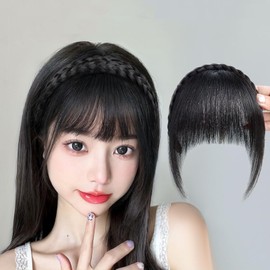 MISS FANCY Bangs Wig, Partial Wig, Bangs Wig, Headband Braid, Full Hand Plant, Supernatural, Heat Resistant, Breathable, Easy to Wear, Small Face, School Festivals, Cultural Festivals, Everyday Use,