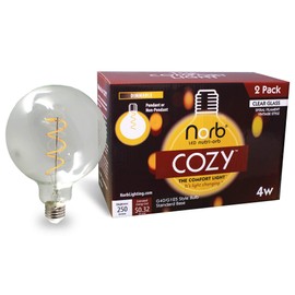 NorbCOZY G40/G125 Vintage-Style LED Bulb - Large Globe 4W Clear Glass, Candlelight Spectrum with Firelight Hue, for Cozy Mood and Relaxation, Dimmable, Decorative, E26 Base, Warm Light (2-Pack)