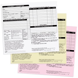 PerKoop 200 Sets Auto Repair Order Forms 3 Part Carbonless Forms with White, Yellow, and Pink Auto Repair Invoices Receipt Book for Automotive Business Supplies, 8.5 x 7 Inch