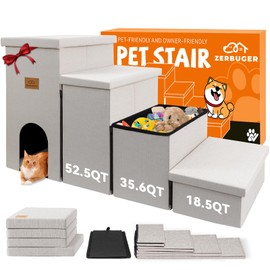 Zerbuger Dog Stairs with Condo 23" H, 4-Step Wider Folding Storage Pet Stairs Gift for Small/Medium/Large Old Dogs Cats, Dog Steps for High Beds Window, Ramp for Climbing Car Up to 200 lbs, Beige