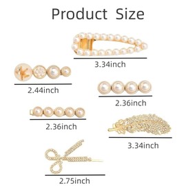 6Pcs Pearl Hair Clips Rhinestone Hairpin Clip Bangs Side Clip for Women and Girls Bridesmaid Elegant Gold Alligator Hair Clips Crystal Scissor Bobby Hair Pin Diamond Feather Hair Accessories