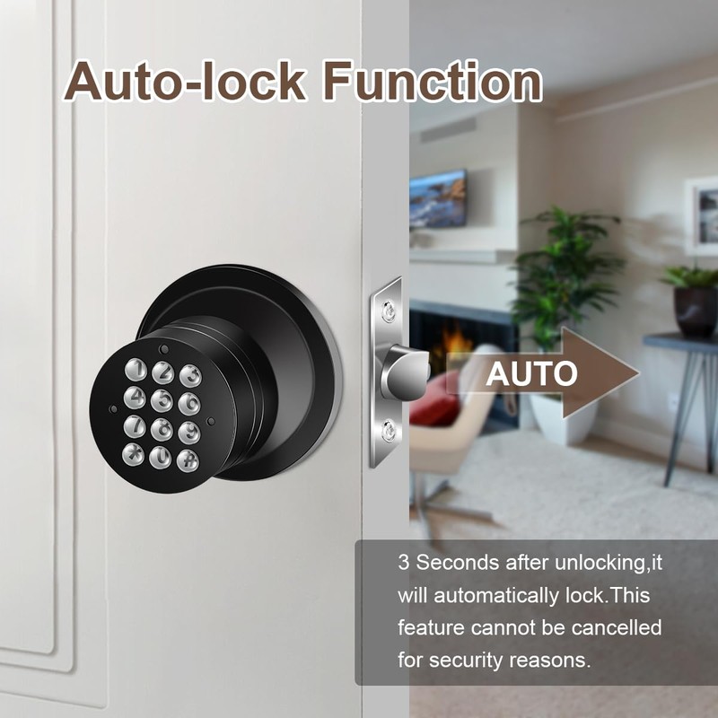 Door Knob with Keypad, Keyless Entry Door Lock, Black Electronic