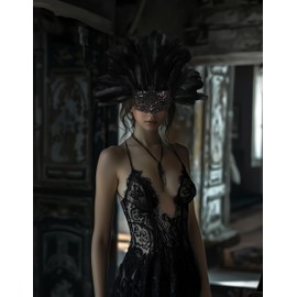 JEGERMIG Black Feather Masquerade Mask Headwear Carnival Headpiece Showgirl Cosplay Accessories for Women