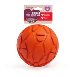 Rosewood Rubber, Tough Chew Resistant, Squeaky Ball Dog Toy, Orange