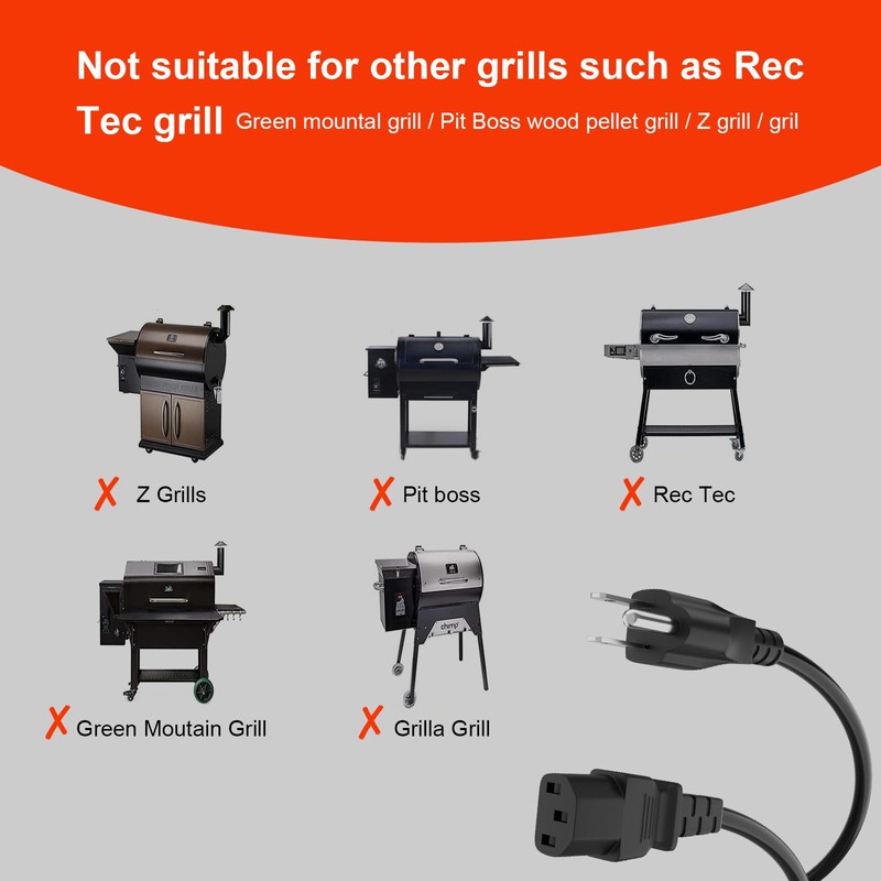 KIT0257 Pellet Smoker Grill Power Cord Replacement Part for Traeger