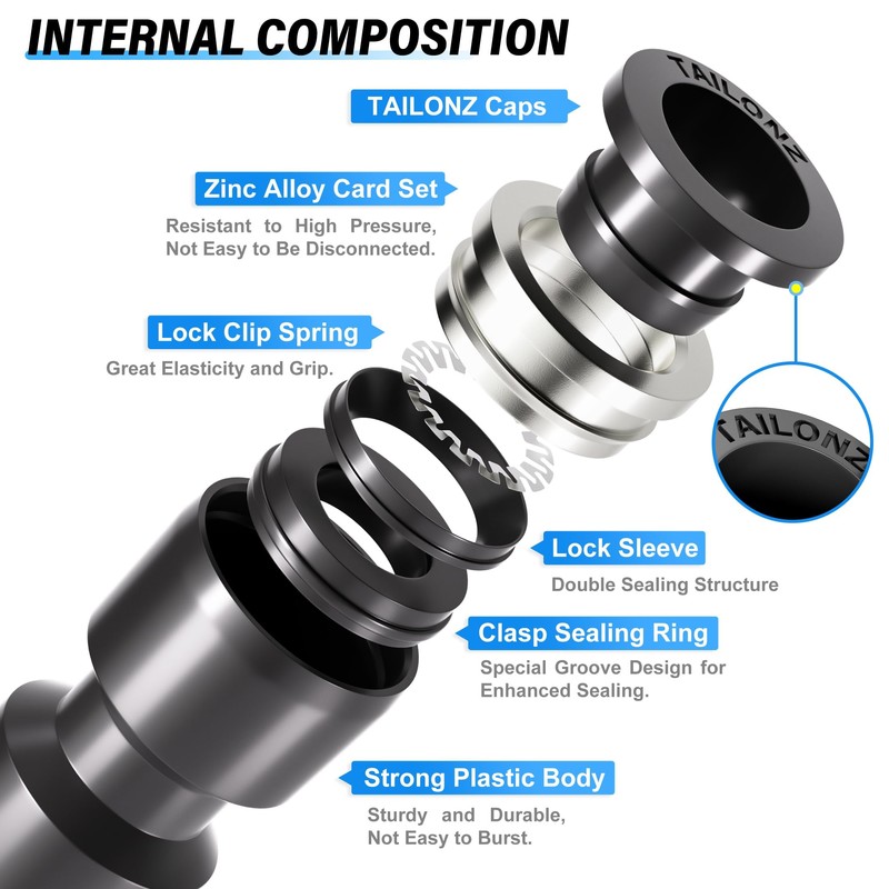 TAILONZ PNEUMATIC Black 1/4 Inch od Push to Connect Fittings