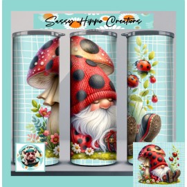 Hand Made Skinny Tumbler Lady Bug Gnome Mushrooms Spring 20oz Stainless-Stee - Hard Plastic Acrylic