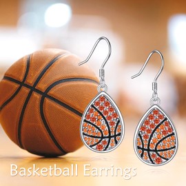 POPLYKE Teardrop Basketball Earrings for Women Sterling Silver Basketball Dangle Earrings CZ Basketball Jewellery Gifts Birthday