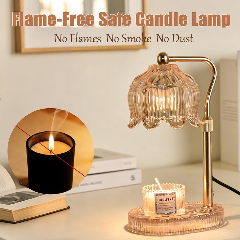 XININSUN Candle Warmer Lamp with Timer, Dimmable, Height Adjustable, Amber,