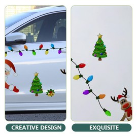 SOLUSTRE Christmas Reflective Car Magnets Set Santa Reindeer Xmas Tree Lights Bulb Magnet Set Garage Gnome Magnets Holiday Car Refrigerator Decorations
