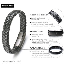 HALUKAKAH Kids ● Solo Junior ● Boy's Genuine Leather Bracelet Classic Black 6-12 Y/O. Black Titanium Magnetic Clasp 7"/18cm with Free Giftbox