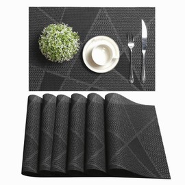 LAPONO Table Mats Set of 6, 45 x 30cm Large Rectangle Place Mats PVC Table Placemats Washable Non-slip Heat Resistant Placemats for Kitchen Dinning Restaurant outdoor garden Hotel (Black)