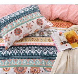 MUXHOMO Duvet Cover Full Size Floral Duvet Cover Set with Zipper Closure, Boho Flower Bedding Set, 3 Pieces, 1 Duvet Cover 80"x90" with 4 Corner Ties and 2 Pillowcases 20"x26"
